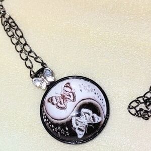 Yin Yang Modified Butterfly Cabochon Necklace